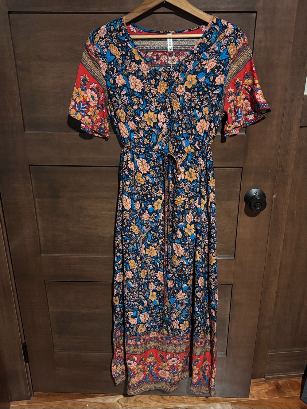 Floral Boho Maxi Dress in Navy and Red